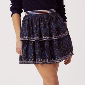 Anthropologie embroidered tiered boho mini skirt  size XL